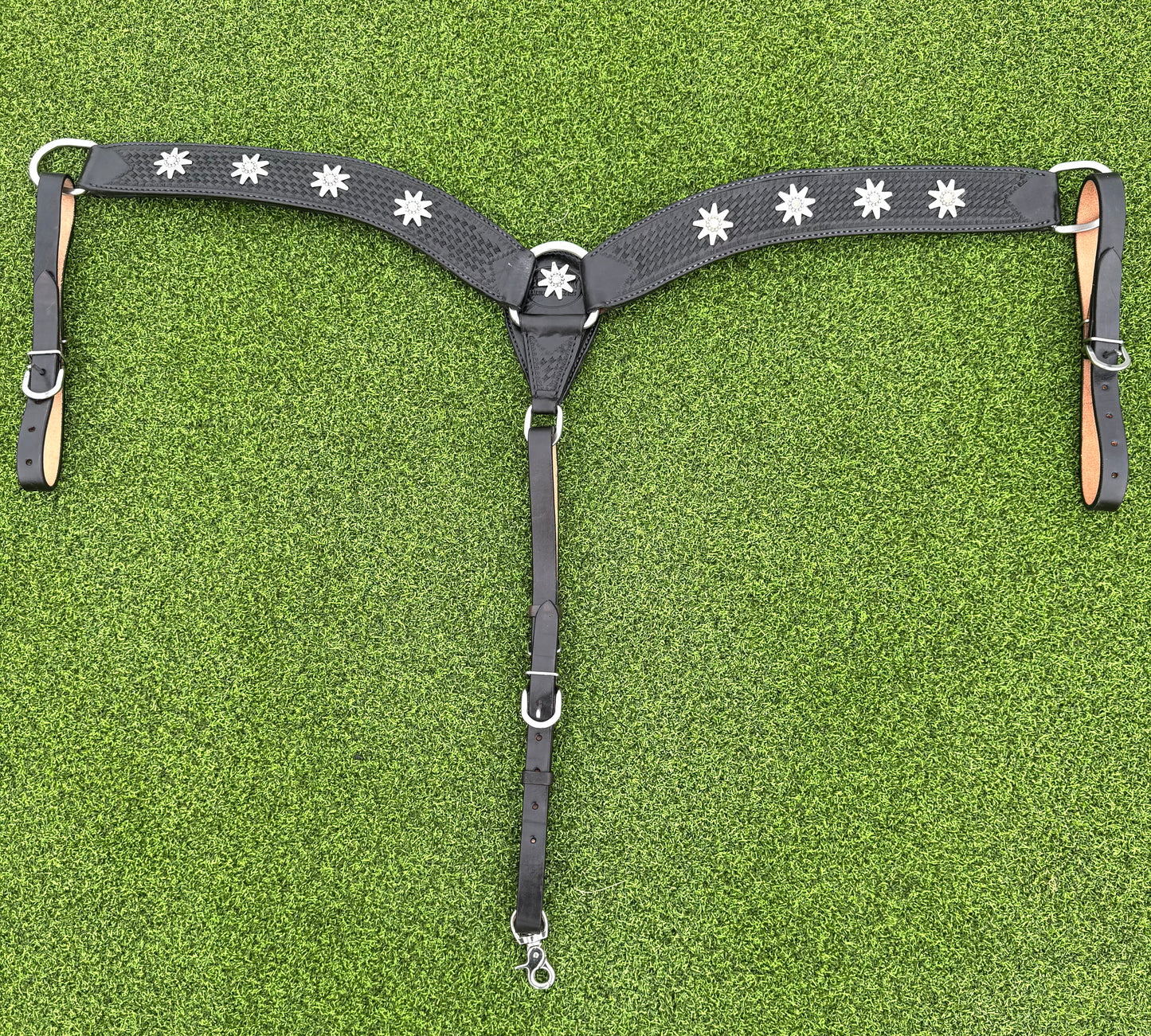 Black Basketweave Breastcollar with Silver Rowel Conchos