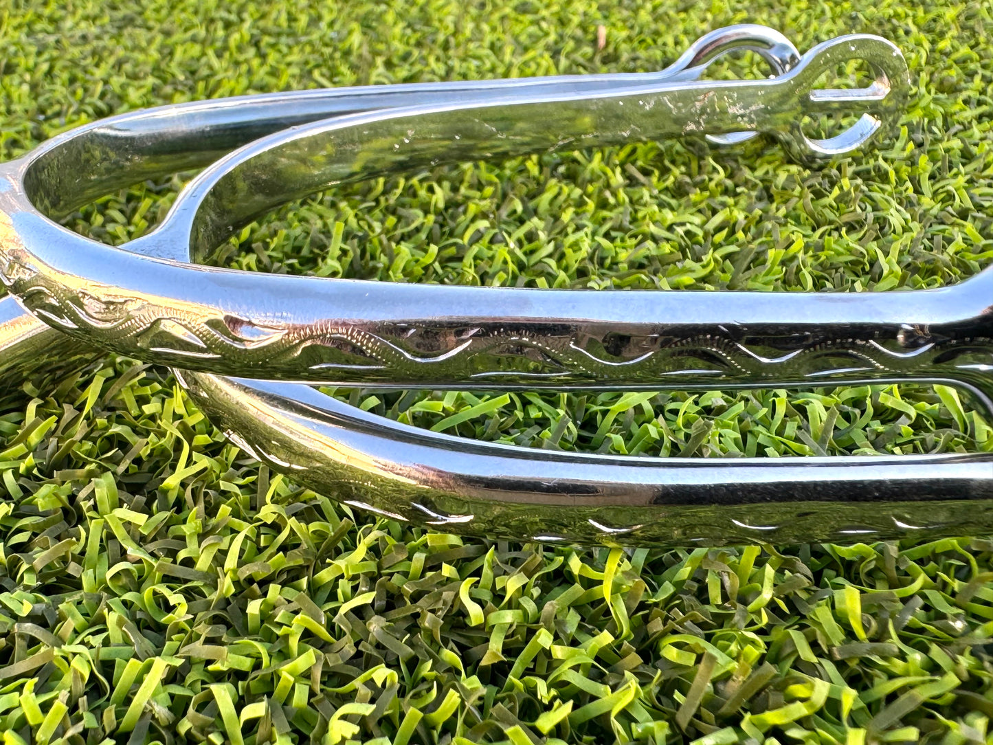 Ladies 1" Engraved Silver Canted English Spurs