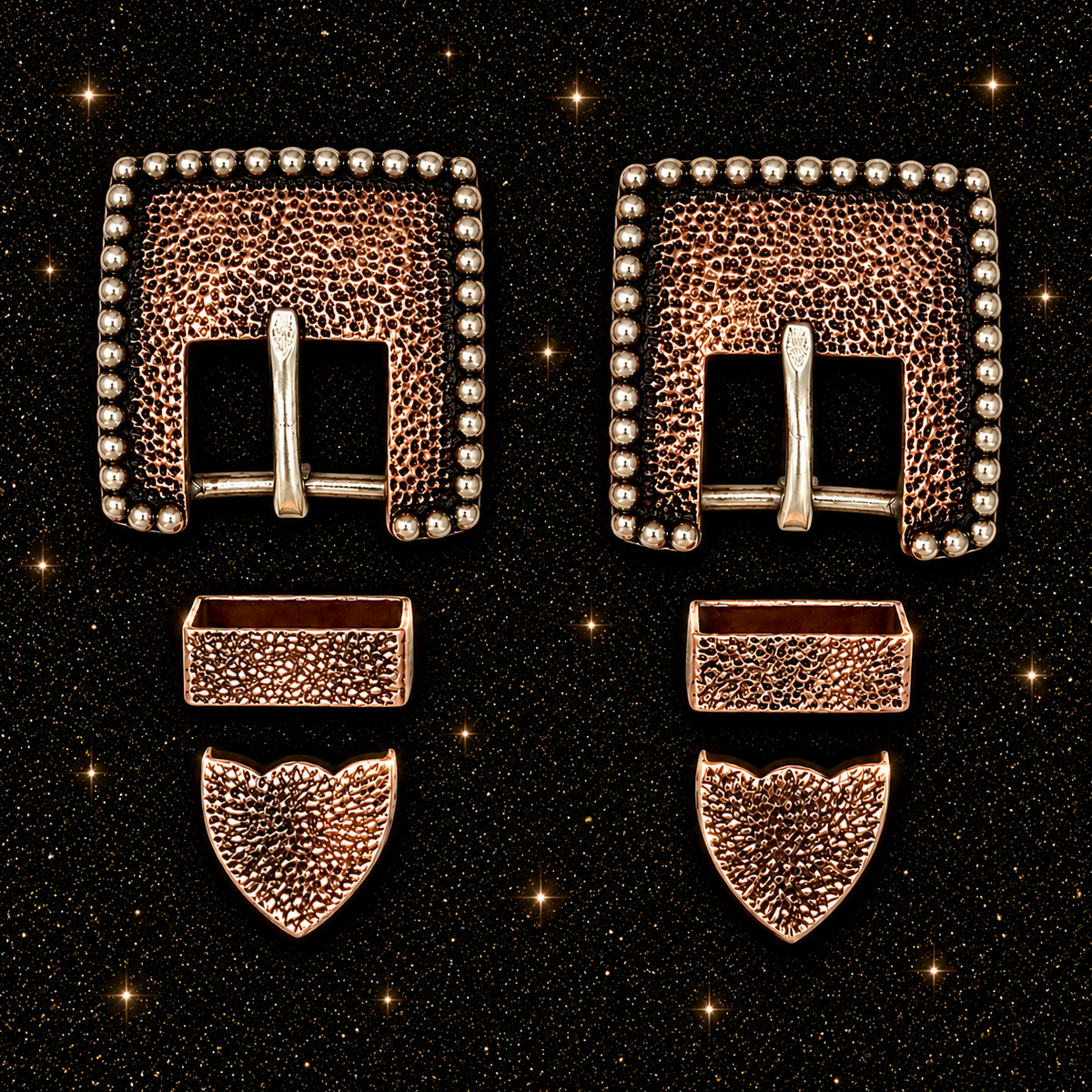 Antique Hammered Copper & Silver Buckles, 1”