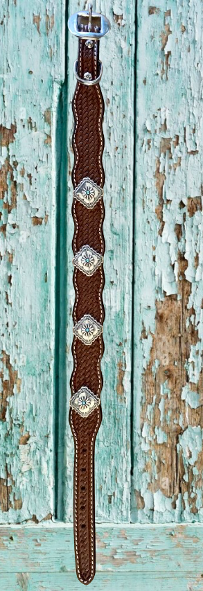 Medium Oil Leather Basketweave Dog Collar, 18"