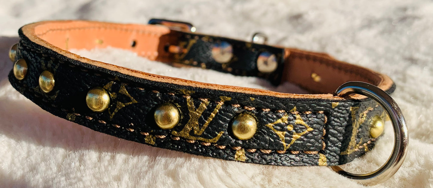 Fairytail Leather Co Black and Gold Designer Dog Collar, 14”-16.5”