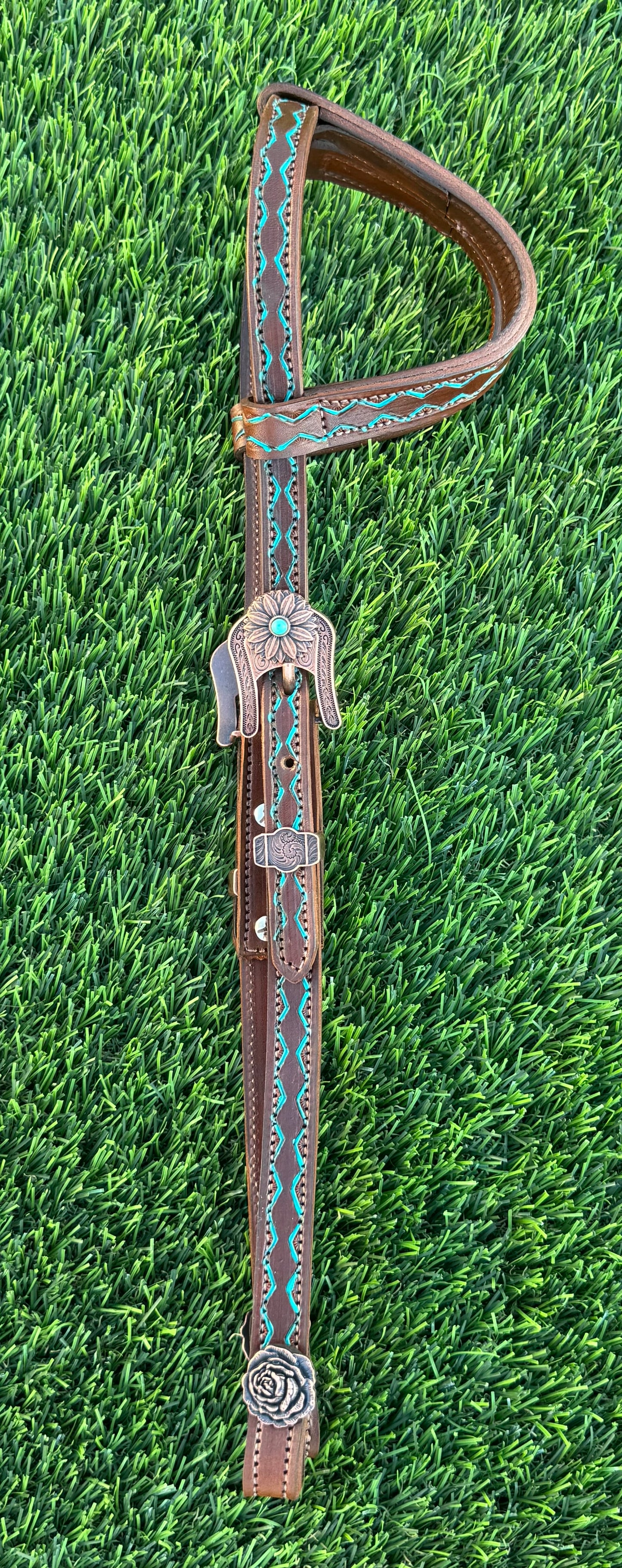 Fairytail Leather Co Brown & Turquoise Headstall