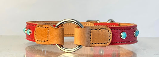 Fairytail Leather Co Red and Tan Designer Dog Collar, 15”-17”