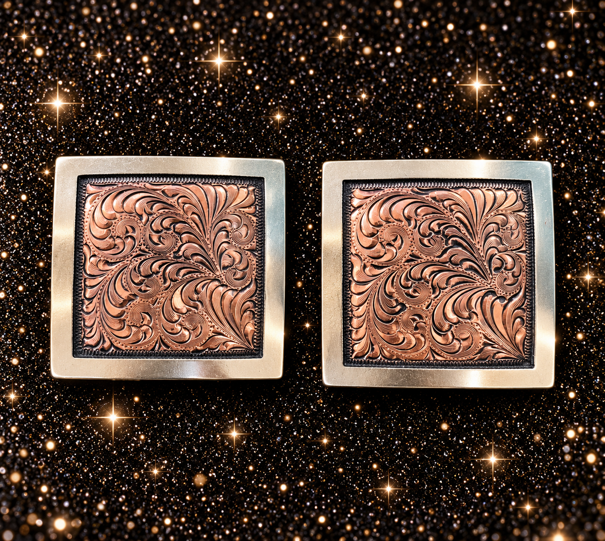 German Silver and Copper Square Buckles, 1”