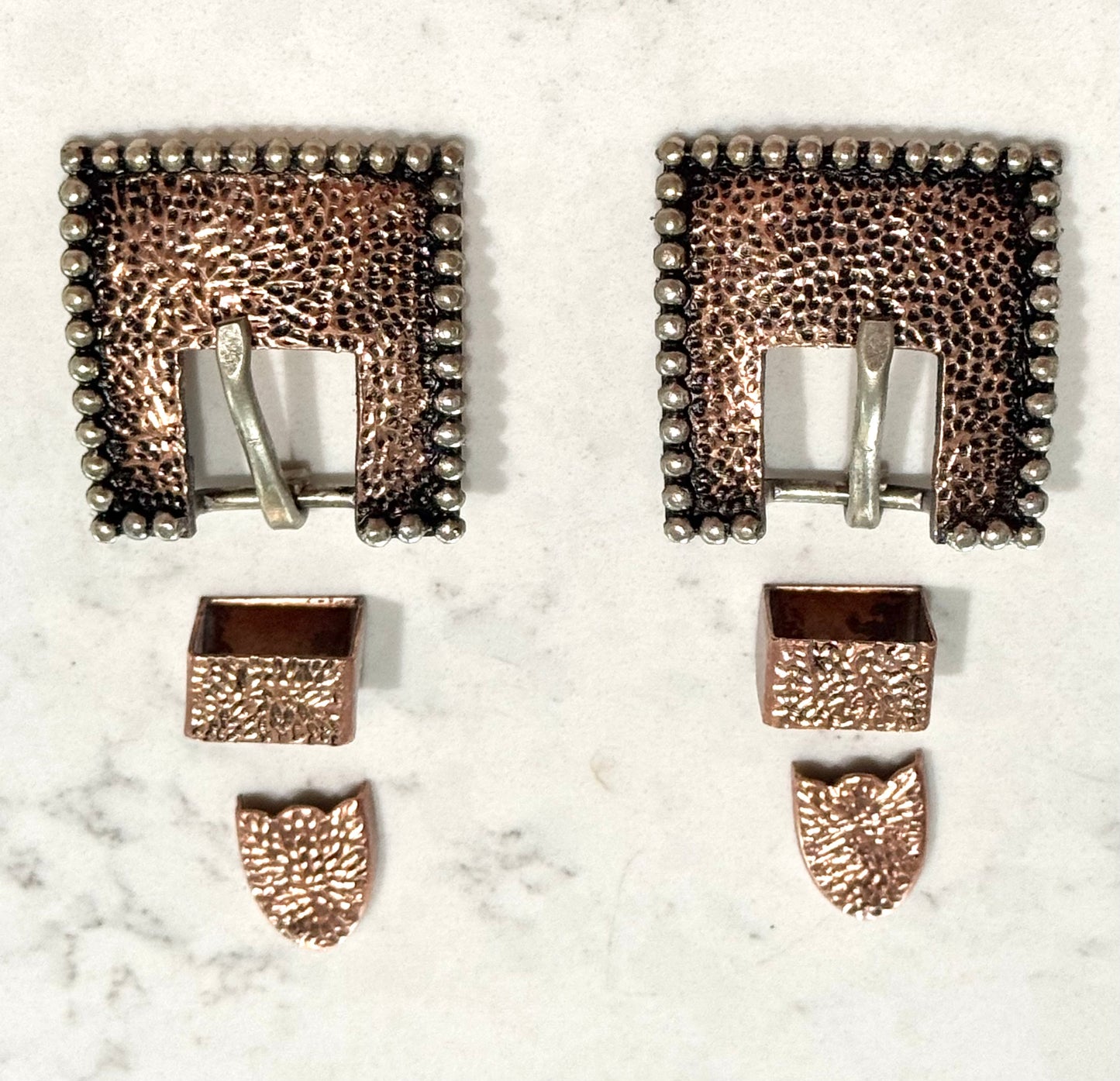 Antique Hammered Copper & Silver Buckles, 5/8”