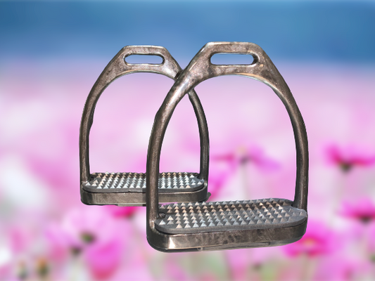 Hydro Dipped 4 3/4” English Stirrup Irons Charcoal Swirl