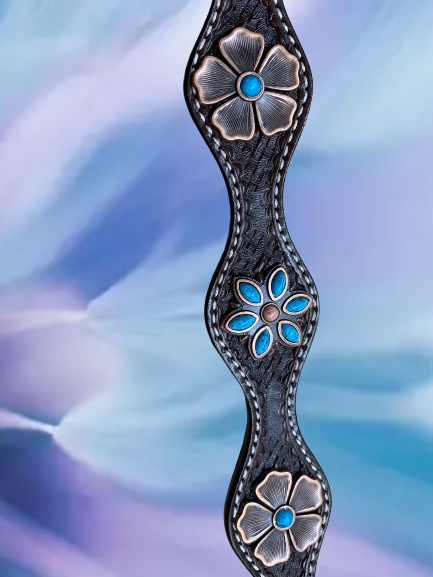 Dark Oil Scalloped Breastcollar with Copper & Turquoise Flowers