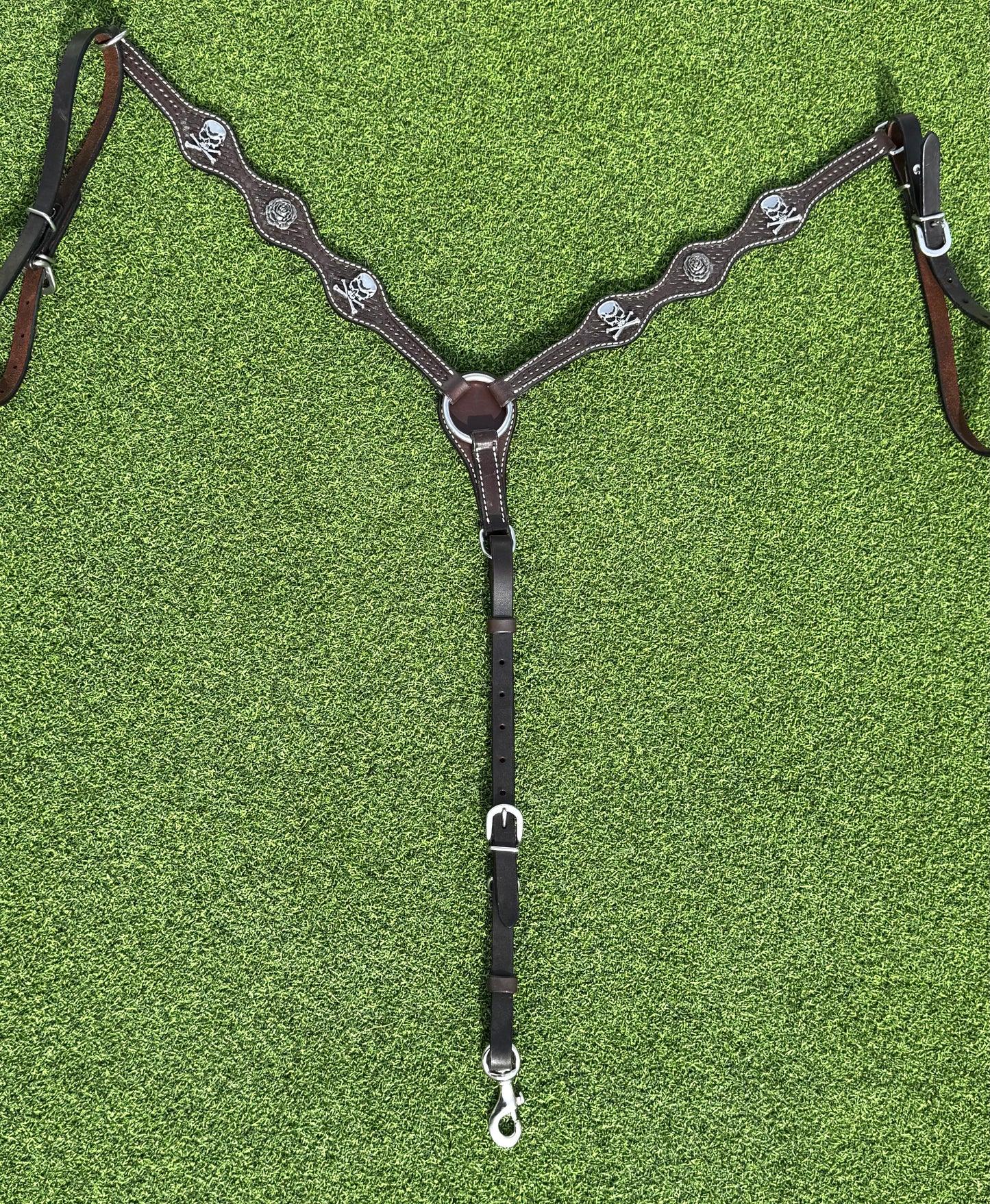 Chocolate Basketweave Scalloped Breastcollar, Skull/Rose