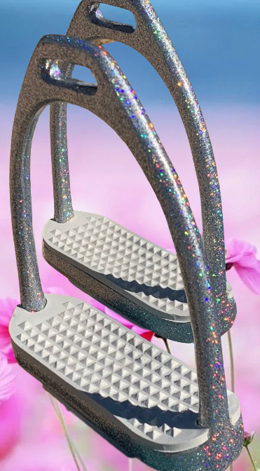 Hydro Dipped 4 3/4” English Stirrup Irons Silver Glitter
