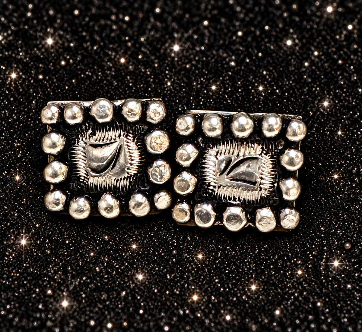 Antique Silver Conchos with Dots, 1/2” Square