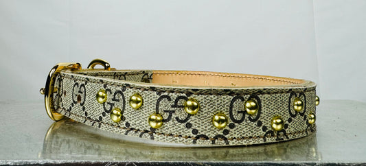Fairytail Leather Co Designer Dog Collar with Gold,15.5”-18.5”