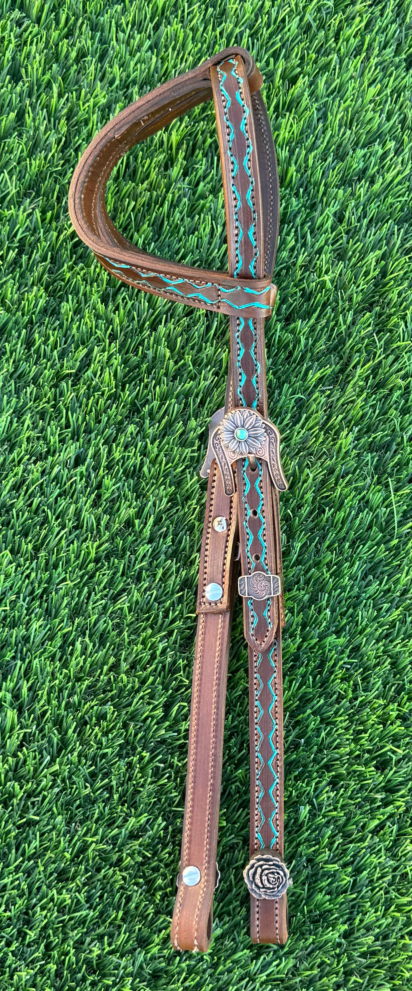 Fairytail Leather Co Brown & Turquoise Headstall