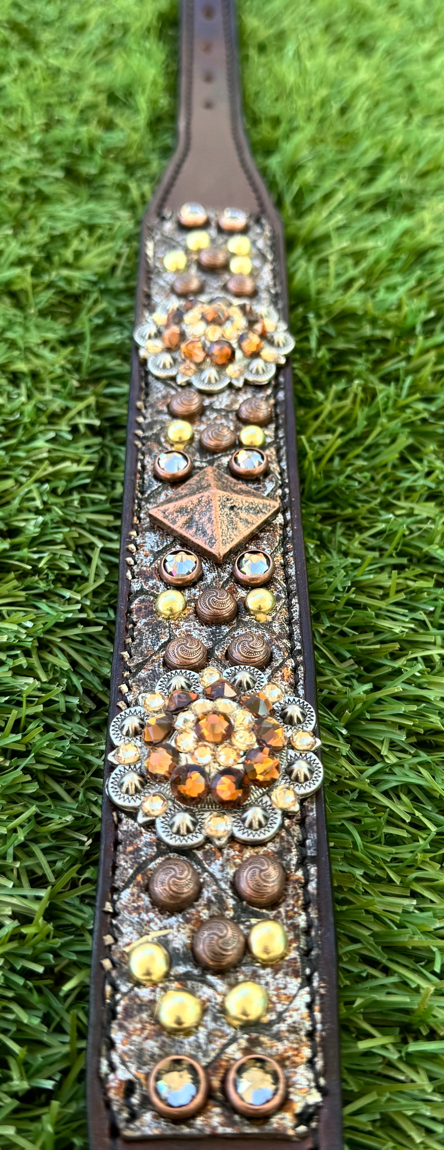 Fairytail Leather Brown Metallic Dog Collar, 15-17”