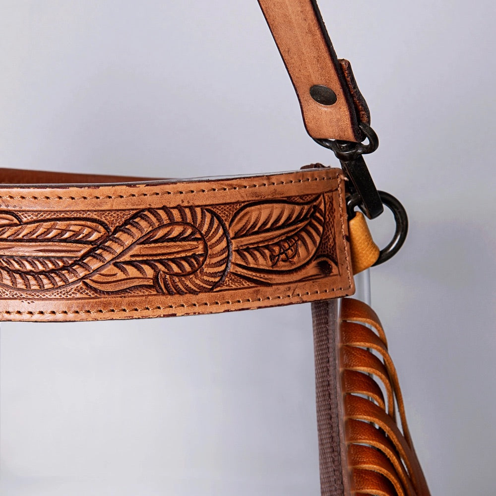 Tooled Leather Stadium Bag with Fringe