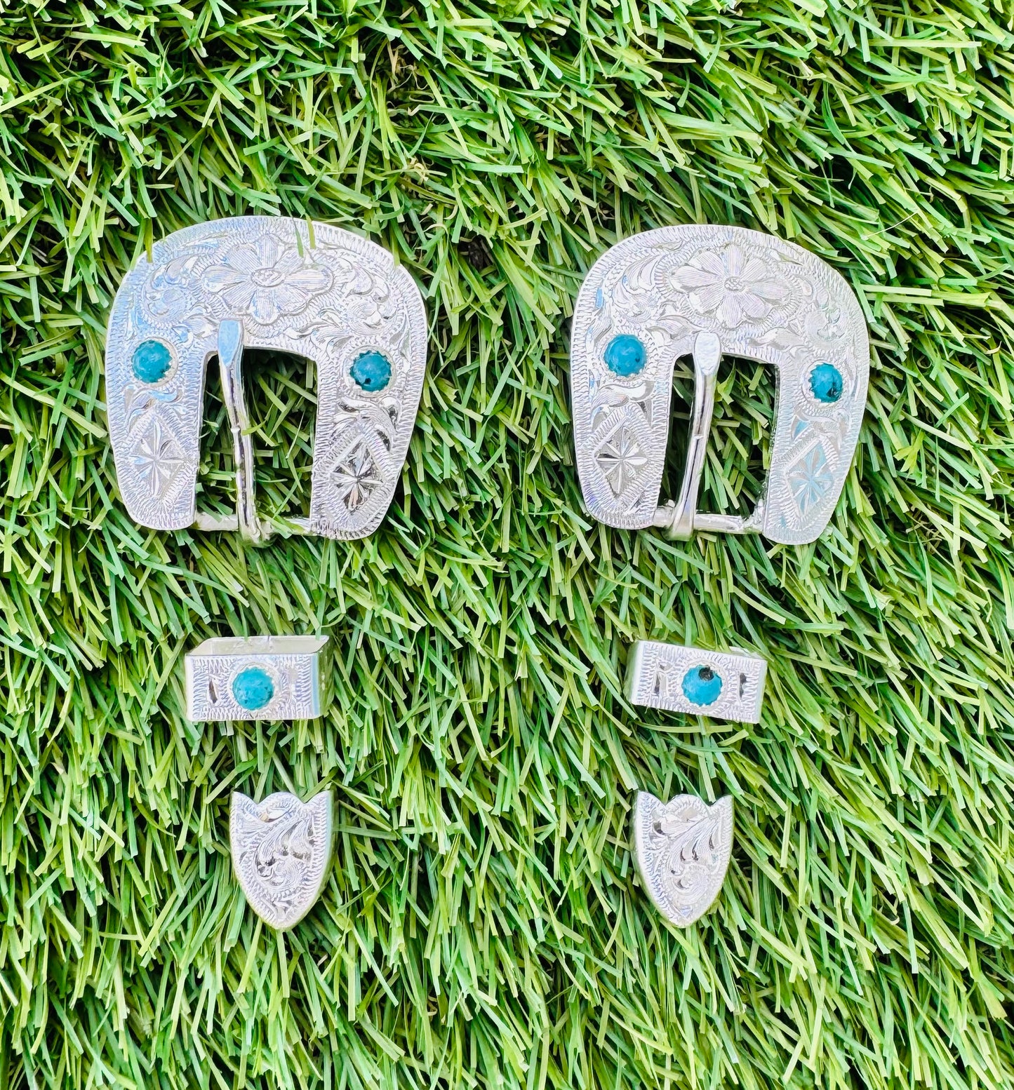 German Silver Buckles with Turquoise, 5/8”