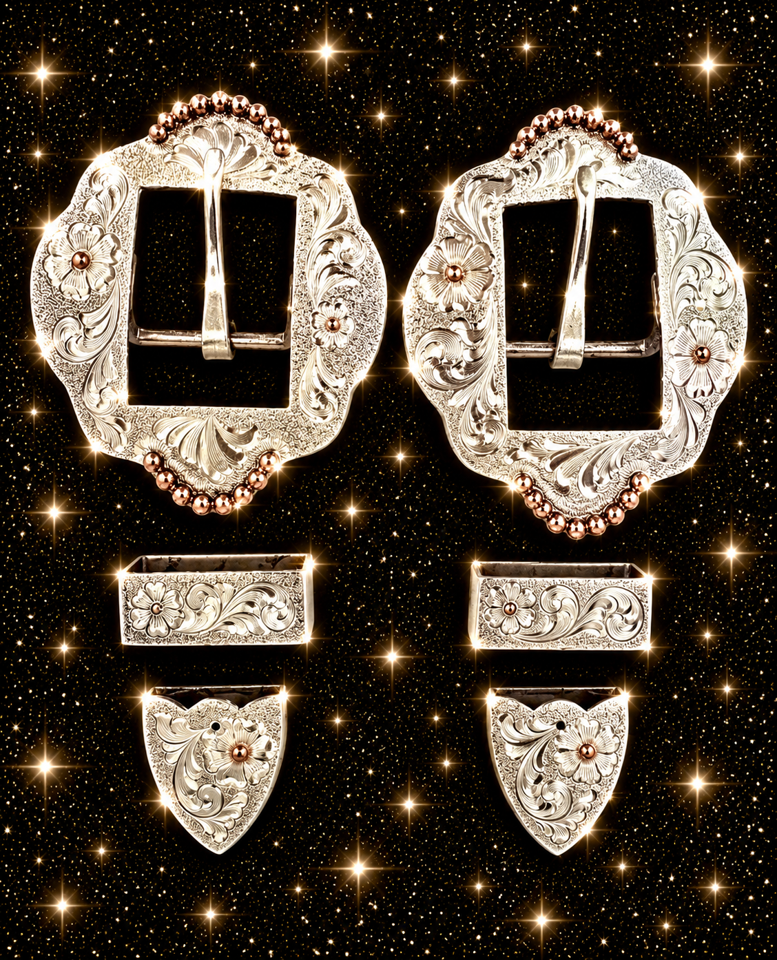 Silver Overlay/Rose Gold Cart Buckles, 5/8”