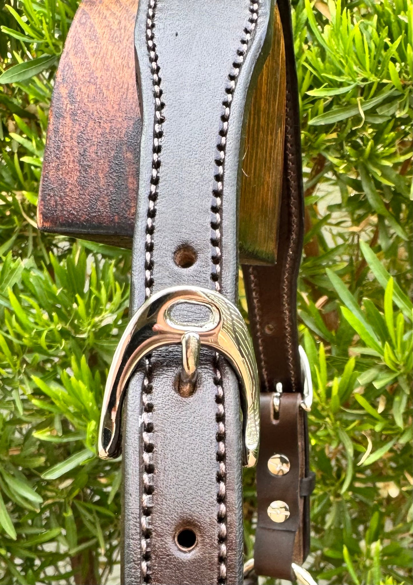 Braided Havana Horse Size English Show Halter (Silver)