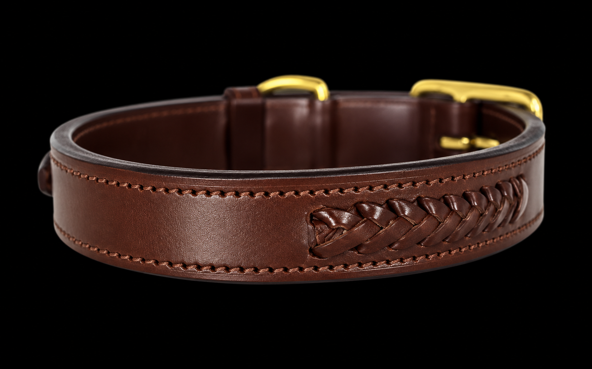 KL Select Brown Braided Dog Collar, Multiple Sizes