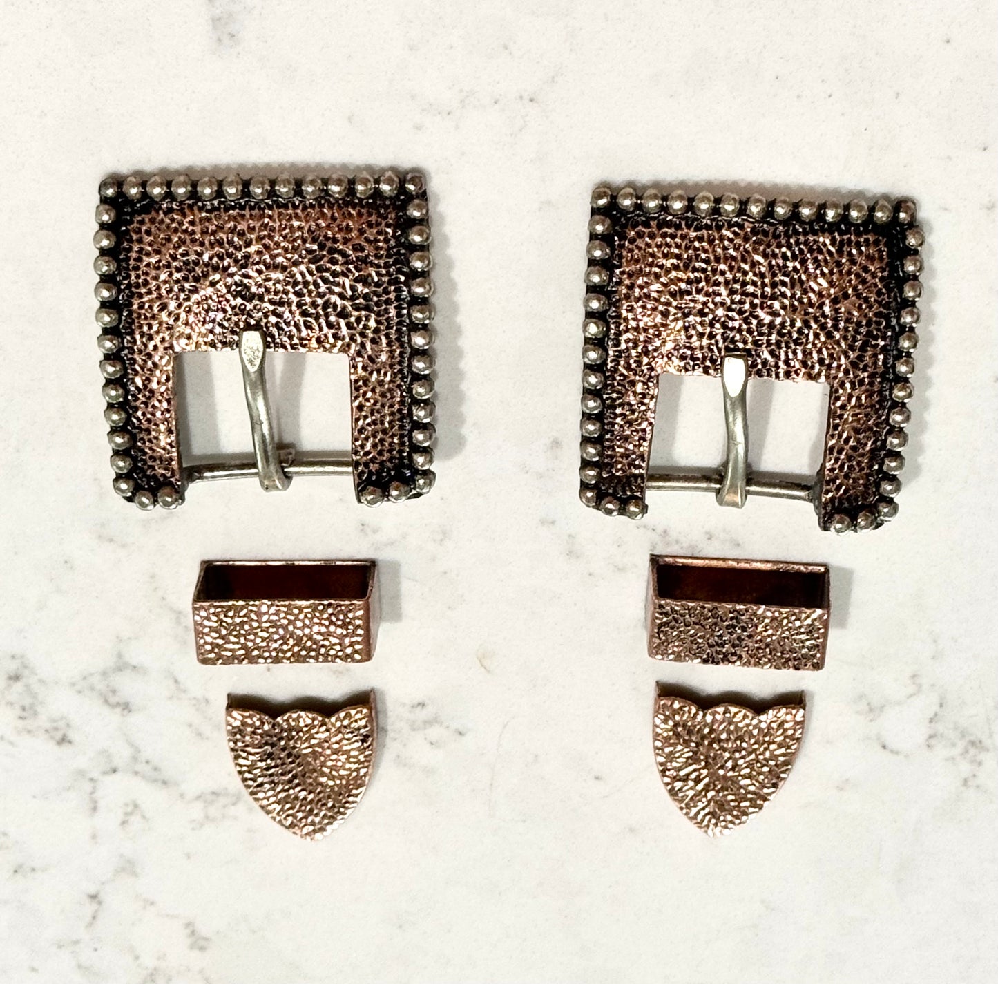 Antique Hammered Copper & Silver Buckles, 1”