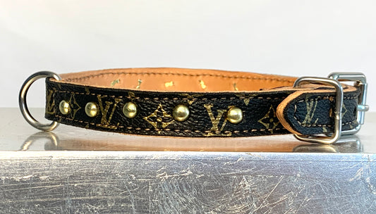 Fairytail Leather Co Black and Gold Designer Dog Collar, 14”-16.5”