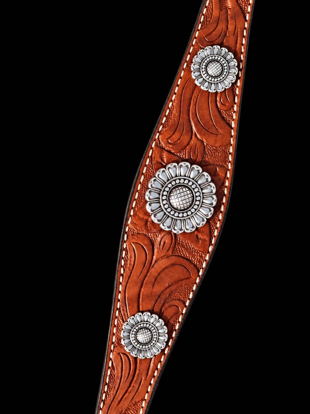 Medium Oil Floral Tooled Breastcollar with Silver Conchos