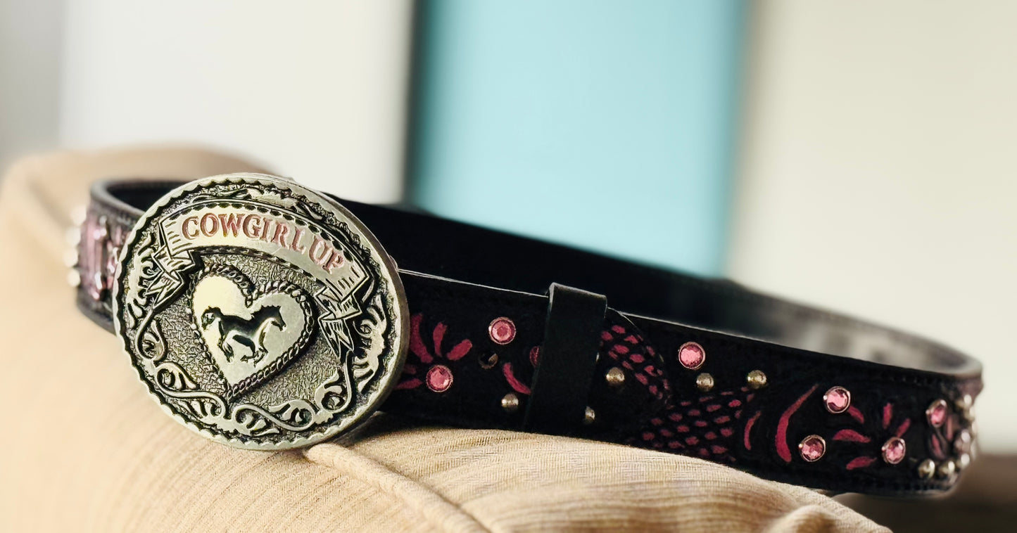 Fairytail Leather Pink and Black Embellished Belt