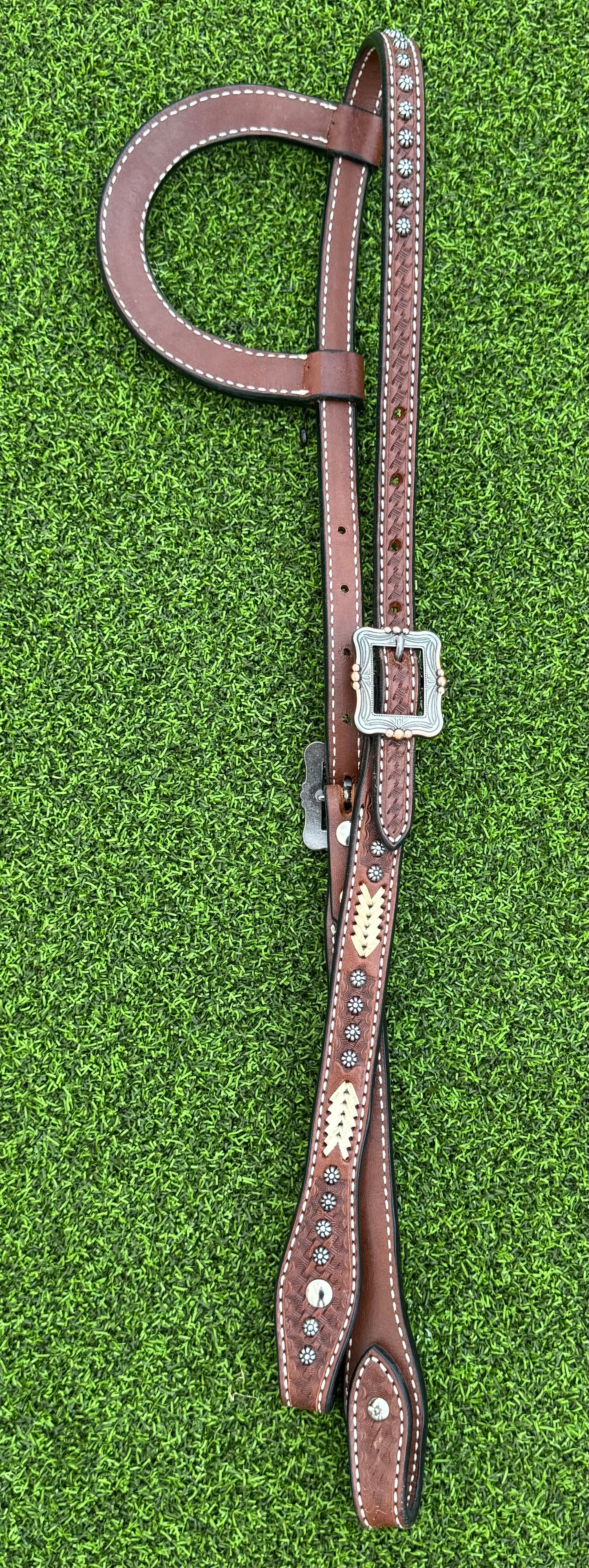 One Ear Rawhide Silver Dot Headstall