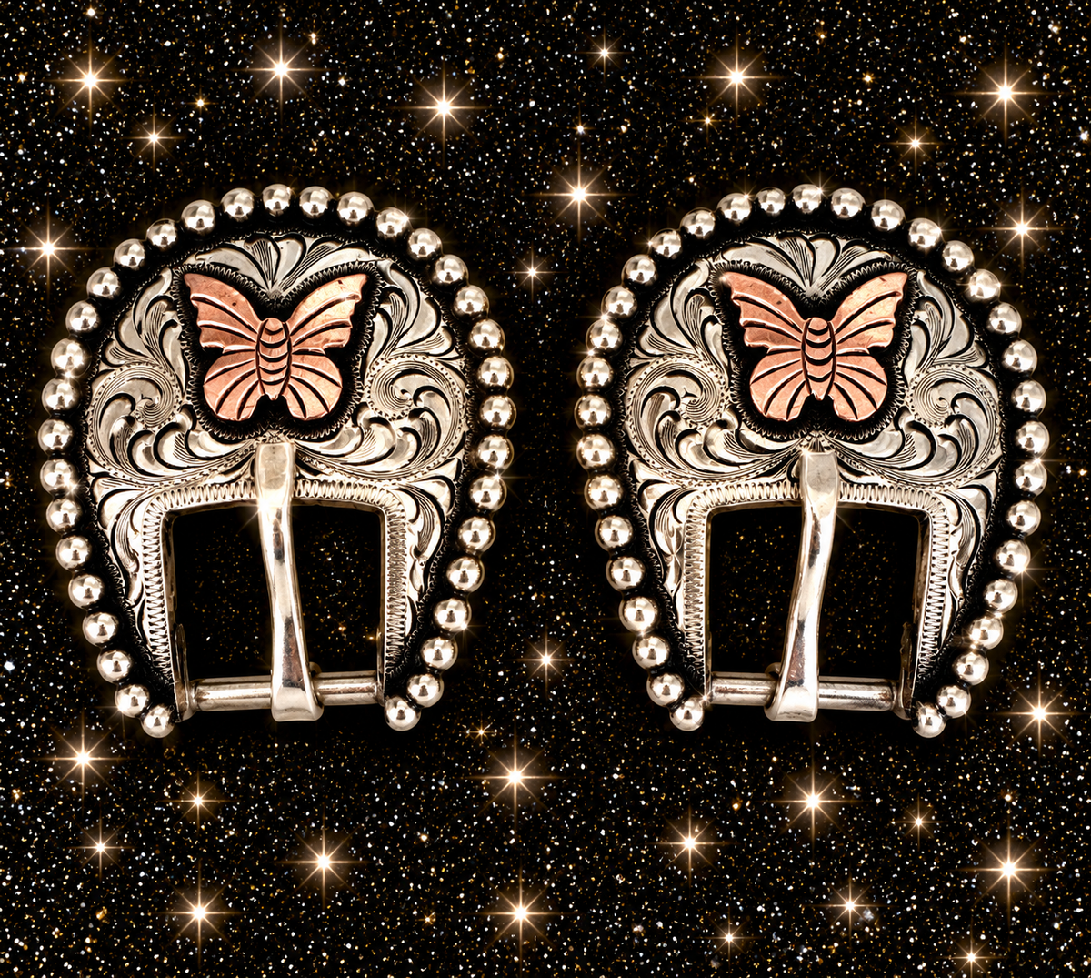 Antique Silver Overlay Butterfly Buckles, 1”