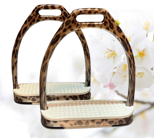 Hydro Dipped 4 3/4” English Stirrup Irons Leopard