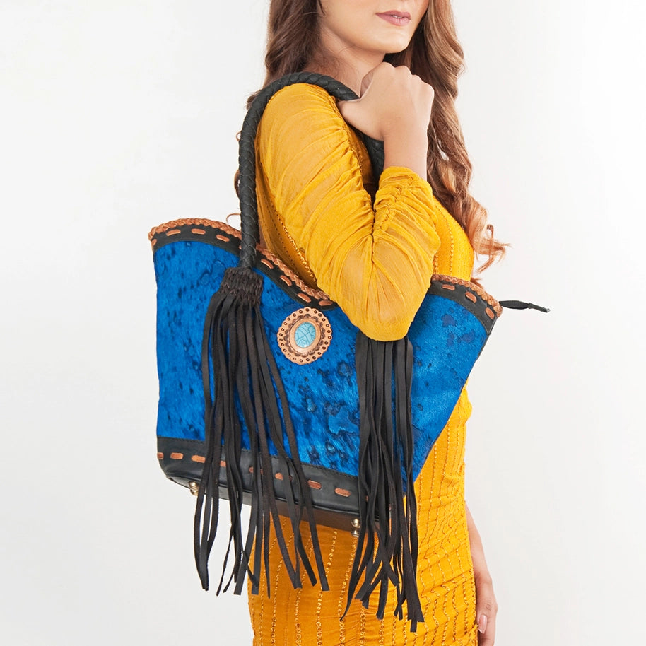 Blue Hair On Leather Hangbag