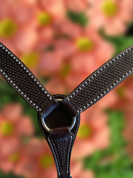 Dark Oil Basketweave Breastcollar with Silver Dots