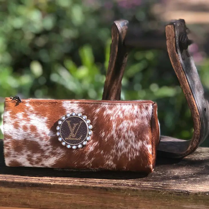 Upcycled LV Cowhide Small Cosmetic or Jewelry Pouch
