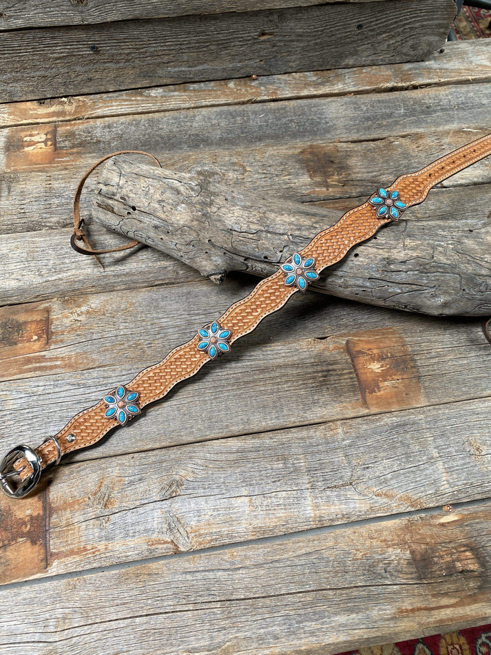 Rodeo Drive Conchos Light Oil Leather Dog Collar - 14