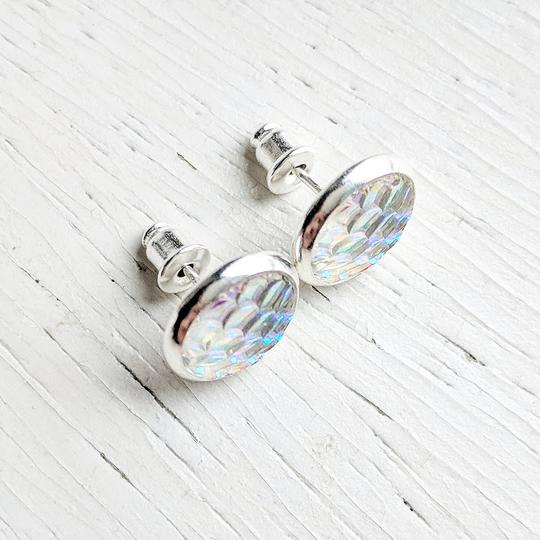 Opal Mermaid In Silver Settings Stud Earrings Hypoallergenic Posts