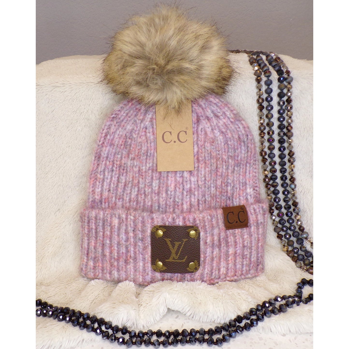 Upcycled LV C.C. "Pom Pom" Beanie