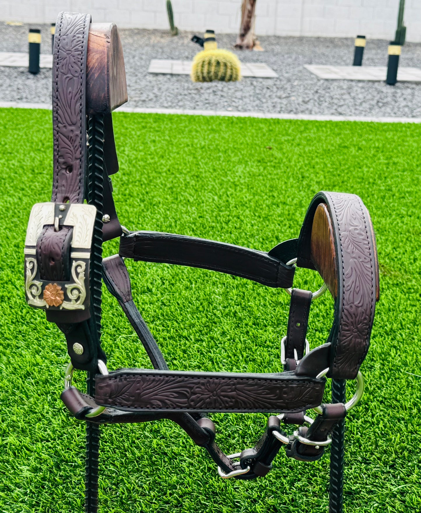 Brown Floral Horse Size Halter