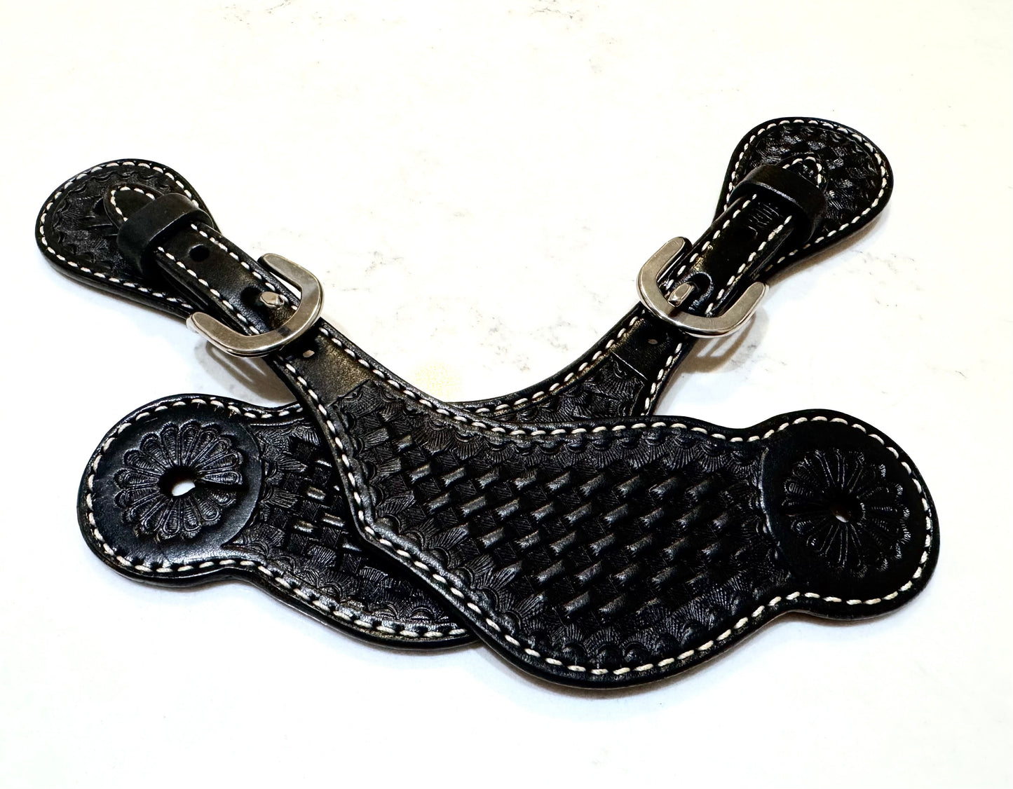 Ladies Black Basketweave Spur Straps