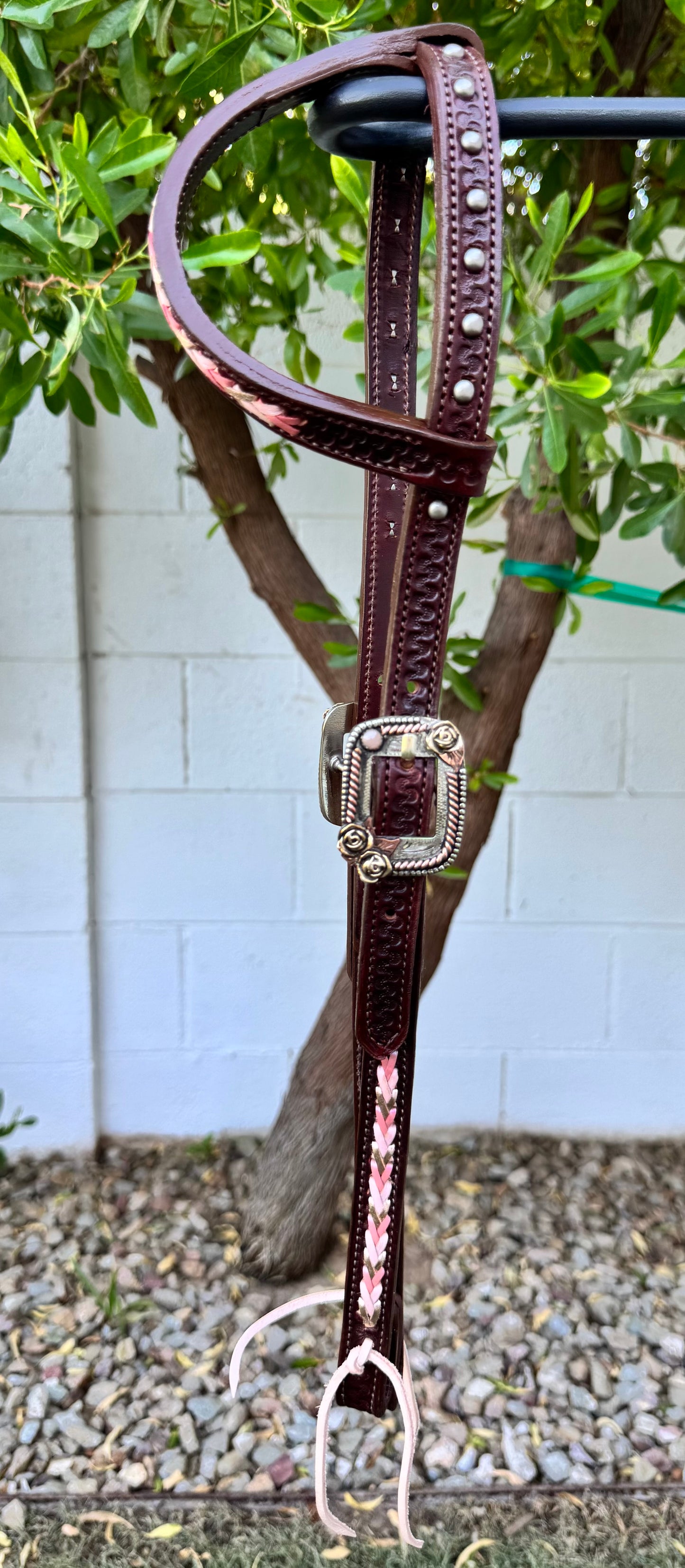 Fairytail Leather Co Pink Kangaroo Lace Headstall