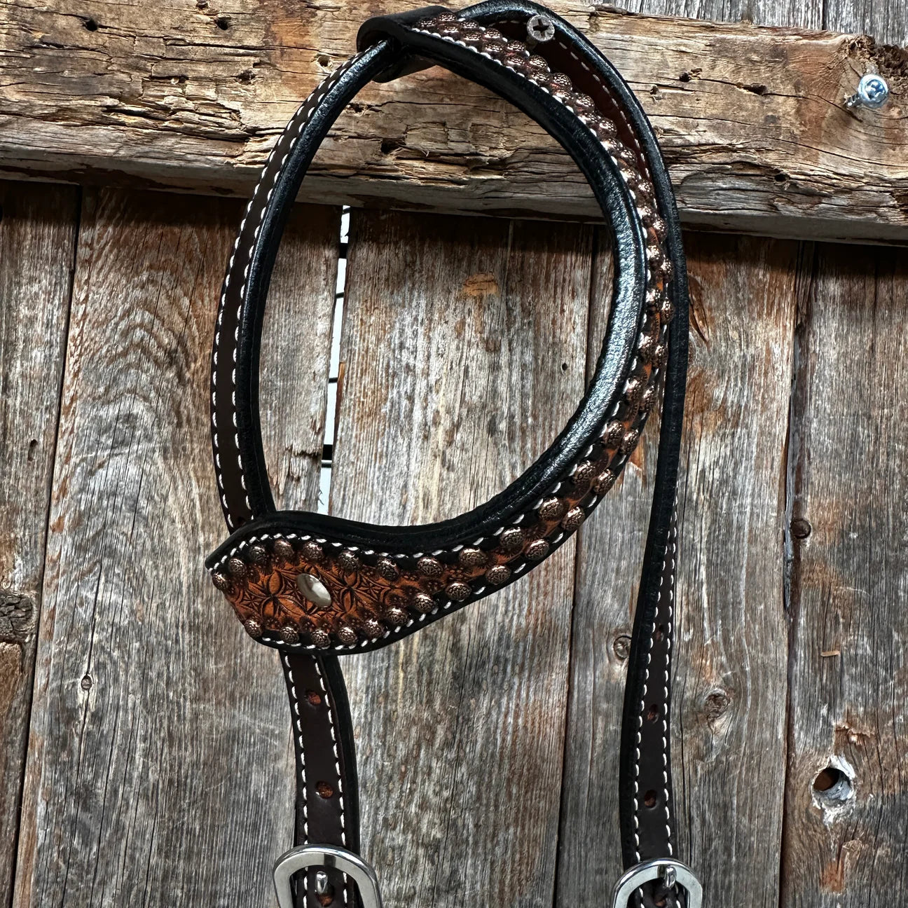 Two-Toned Honeycomb Tooled One Ear Headstall