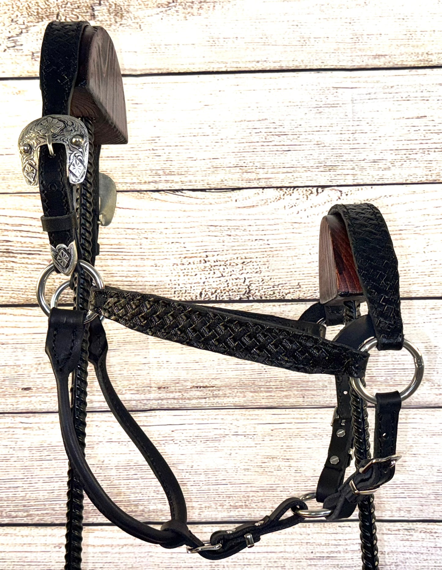 Black Tooled Leather Horse Size Halter