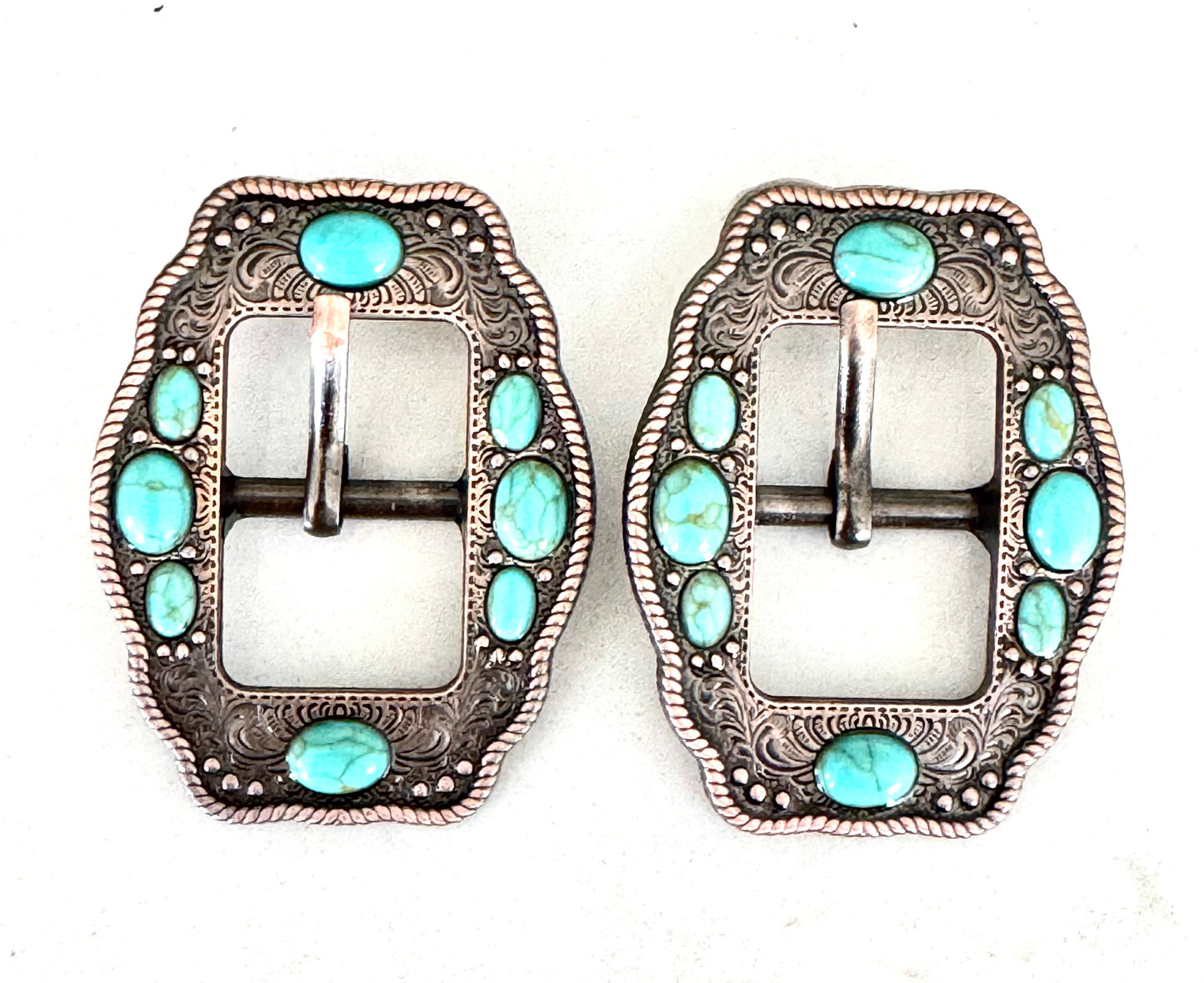 Antique Copper and Turquoise Buckles, 3/4"