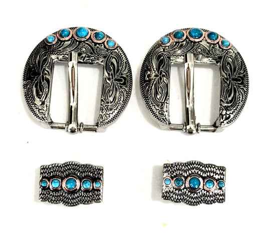 Nickel, Copper and Turquoise Buckles, 3/4"