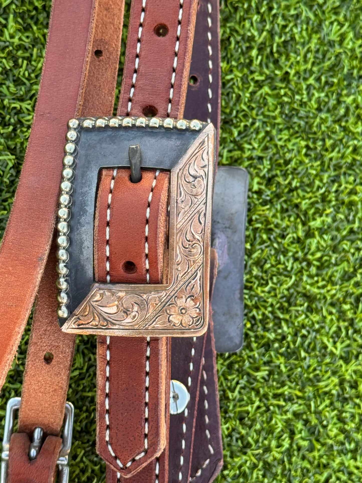 Harness Leather Browband Headstall with Custom Buckles