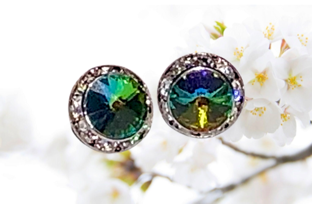 Austrian Crystal Iridescent Green Stud Earrings