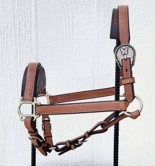 Tan Leather Halter with Sterling Butterfly Buckles