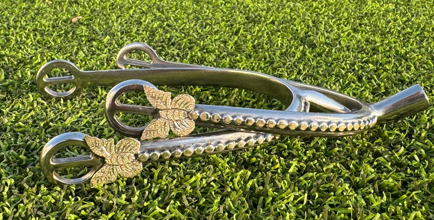 Ladies 1" Prince of Wales Canted English Spurs with Sterling Silver Dots & Butterflies