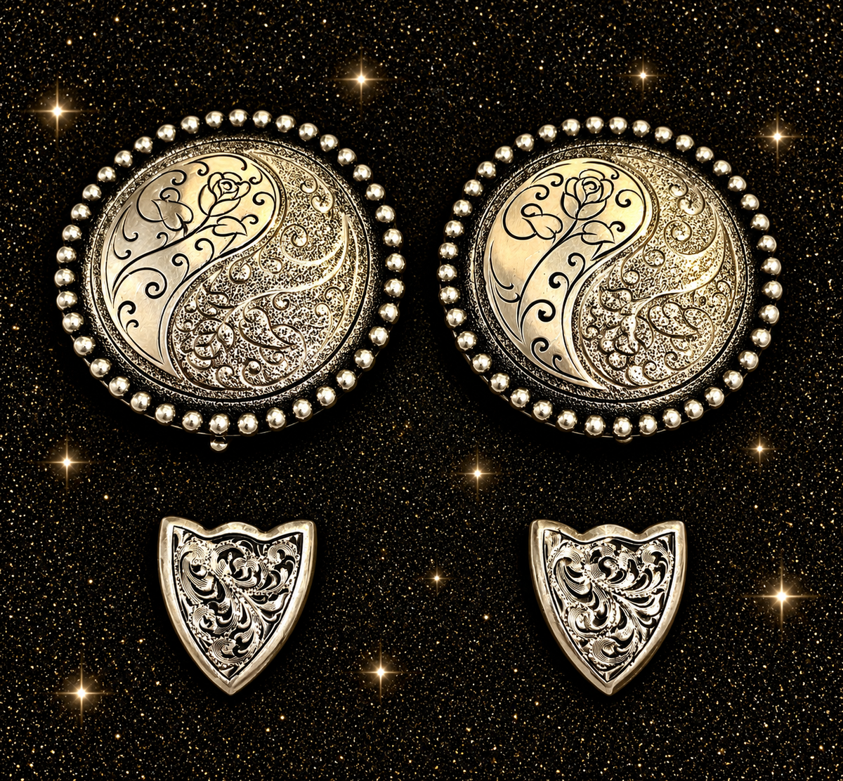 Antique Silver Overlay Yin Yang Buckles, 1”