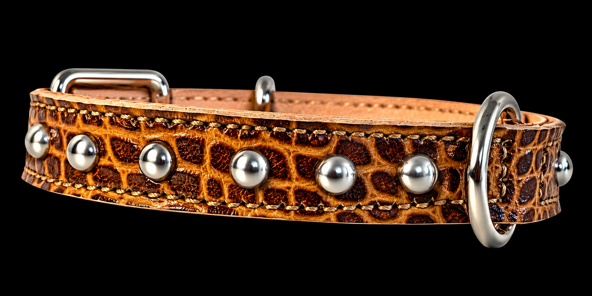 Fairytail Leather Co Whiskey Croc Dog Collar, 11.5”-14.5”