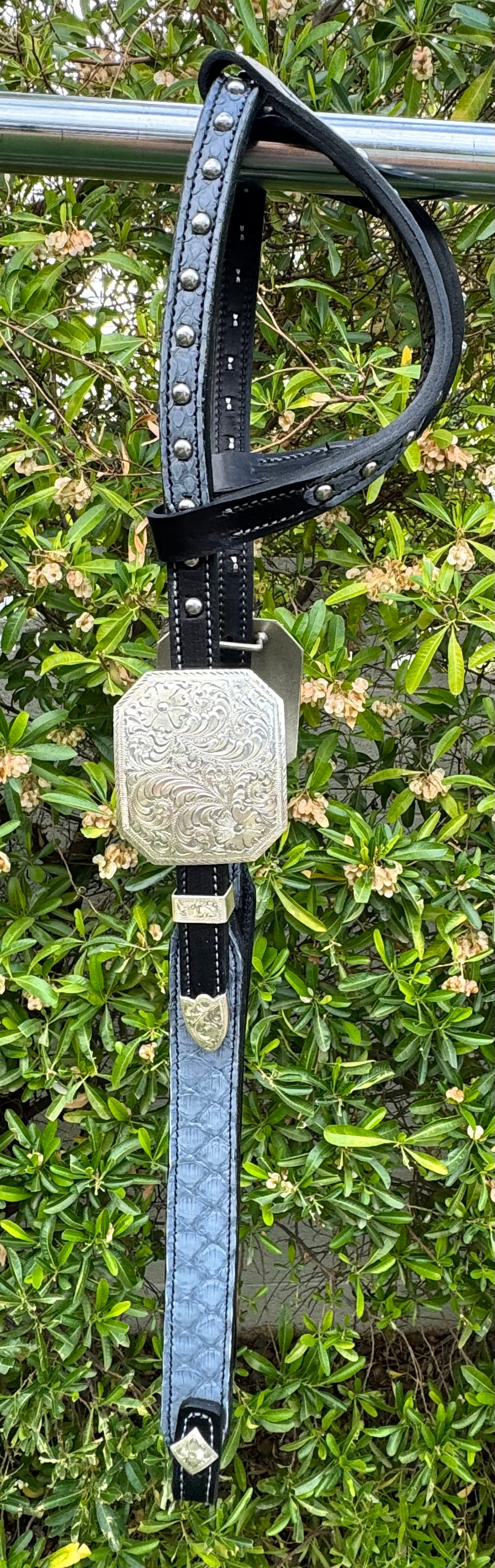 Fairytail Leather Co Black & Grey Python Headstall