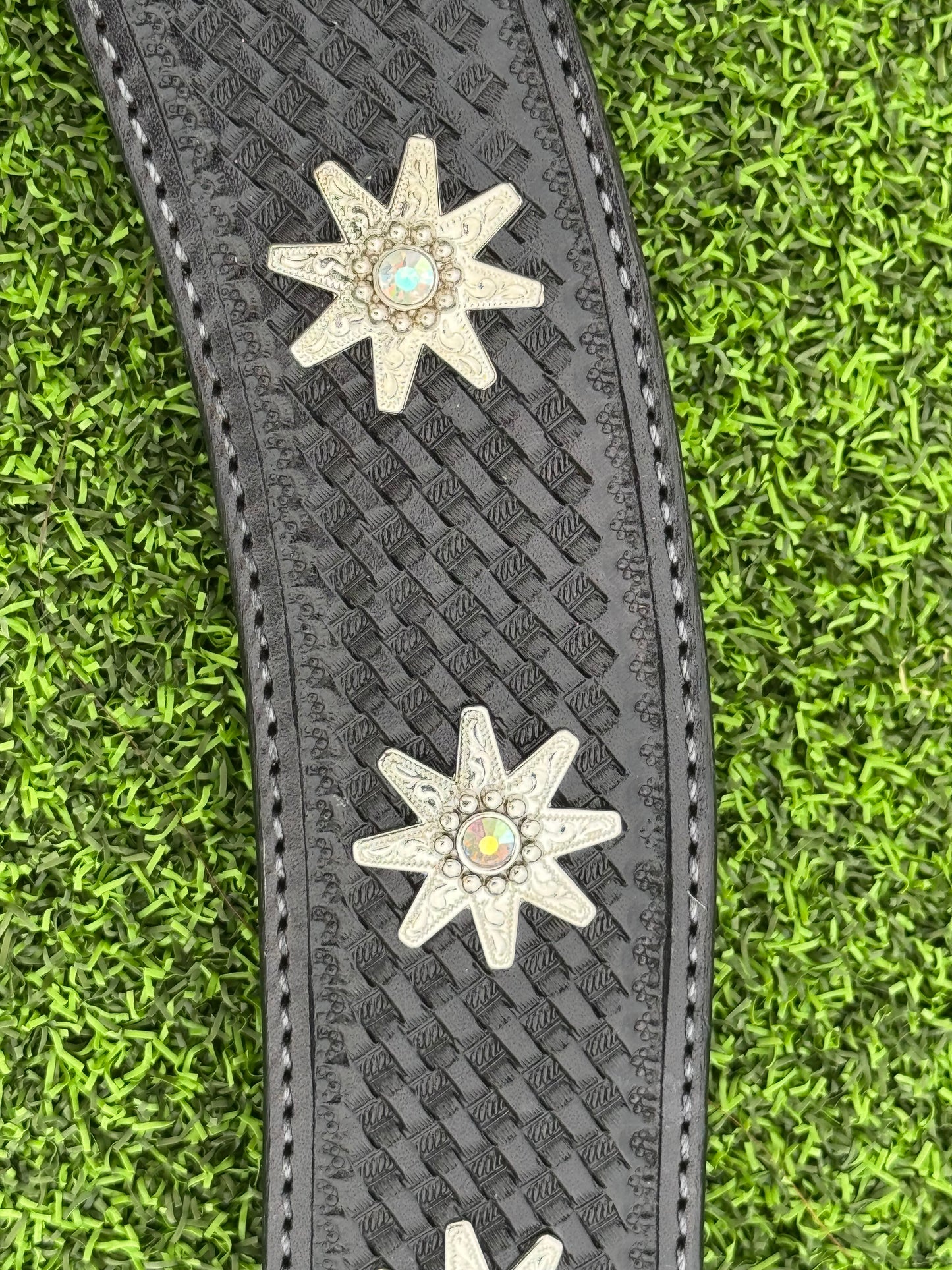 Black Basketweave Breastcollar with Silver Rowel Conchos